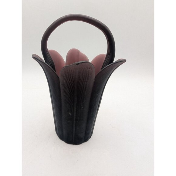 MIKASA JAPAN FROSTED DEEP PLUM PURPLE PETAL VASE w Handle - Picture 8 of 13